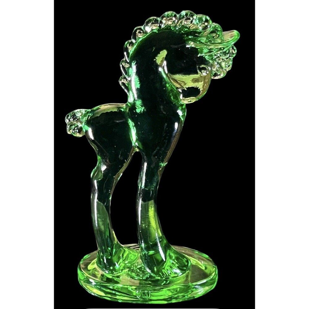 Vintage Mosser Glass Green Uranium Trojan Horse Pony *RARE* GREEN